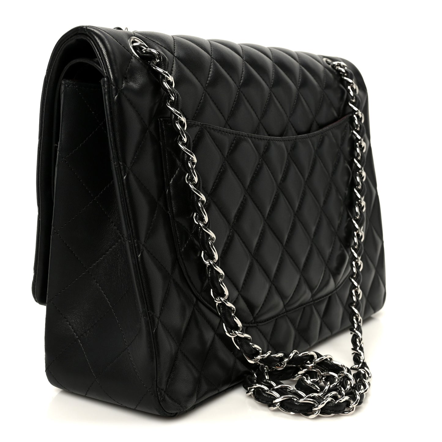 Lambskin Quilted Maxi Double Flap Black