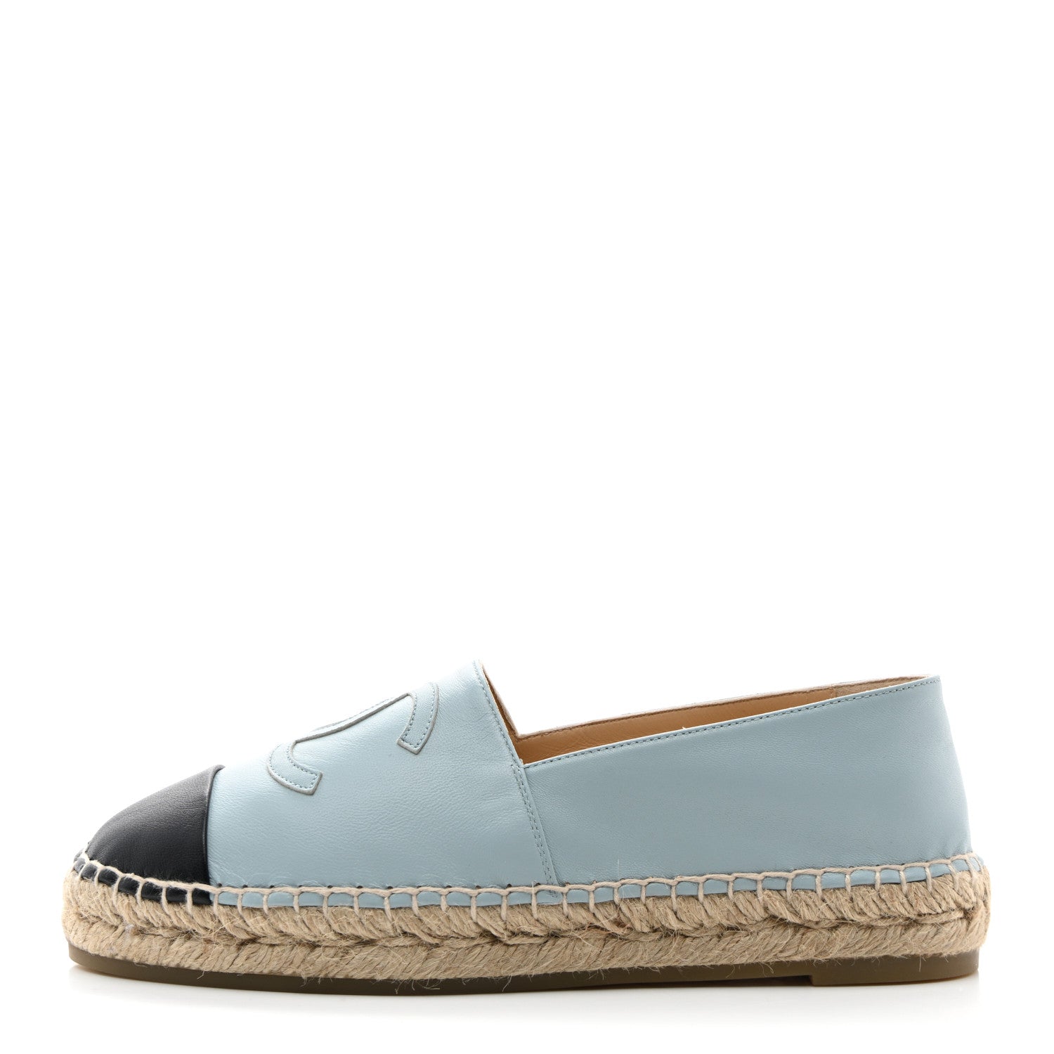 Chanel Lambskin CC Espadrilles 38 Light Blue Black 1 of 10
