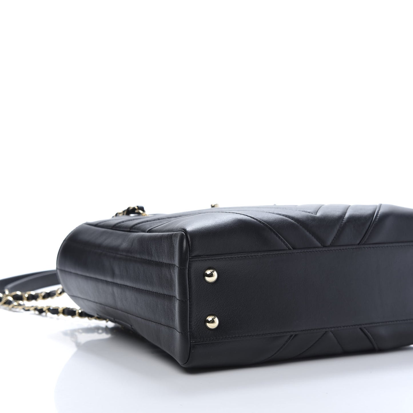 Calfskin Chevron Quilted Small Statement Shopping Tote Black