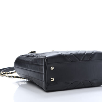 Chanel Calfskin Chevron Quilted Small Statement Shopping Tote Black 6 of 10