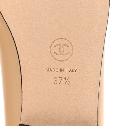 Chanel Lambskin Cap Toe CC Ballerina Flats 37.5 Beige Black 6 of 9