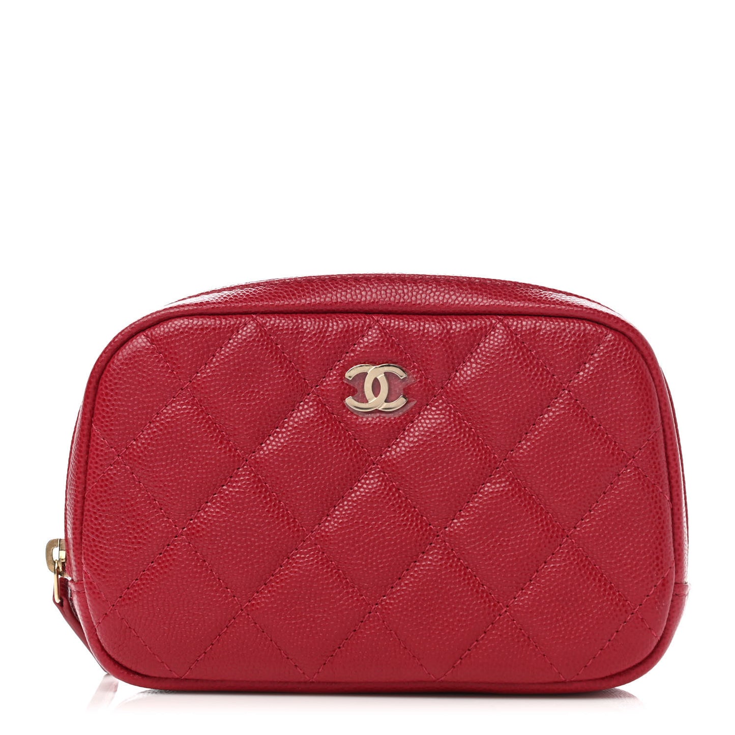 Caviar Quilted Small Curvy Pouch Cosmetic Case Dark Pink