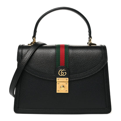 Gucci Textured Dollar Calfskin Web Small Ophidia Padlock Top Handle Bag Black 1 of 10