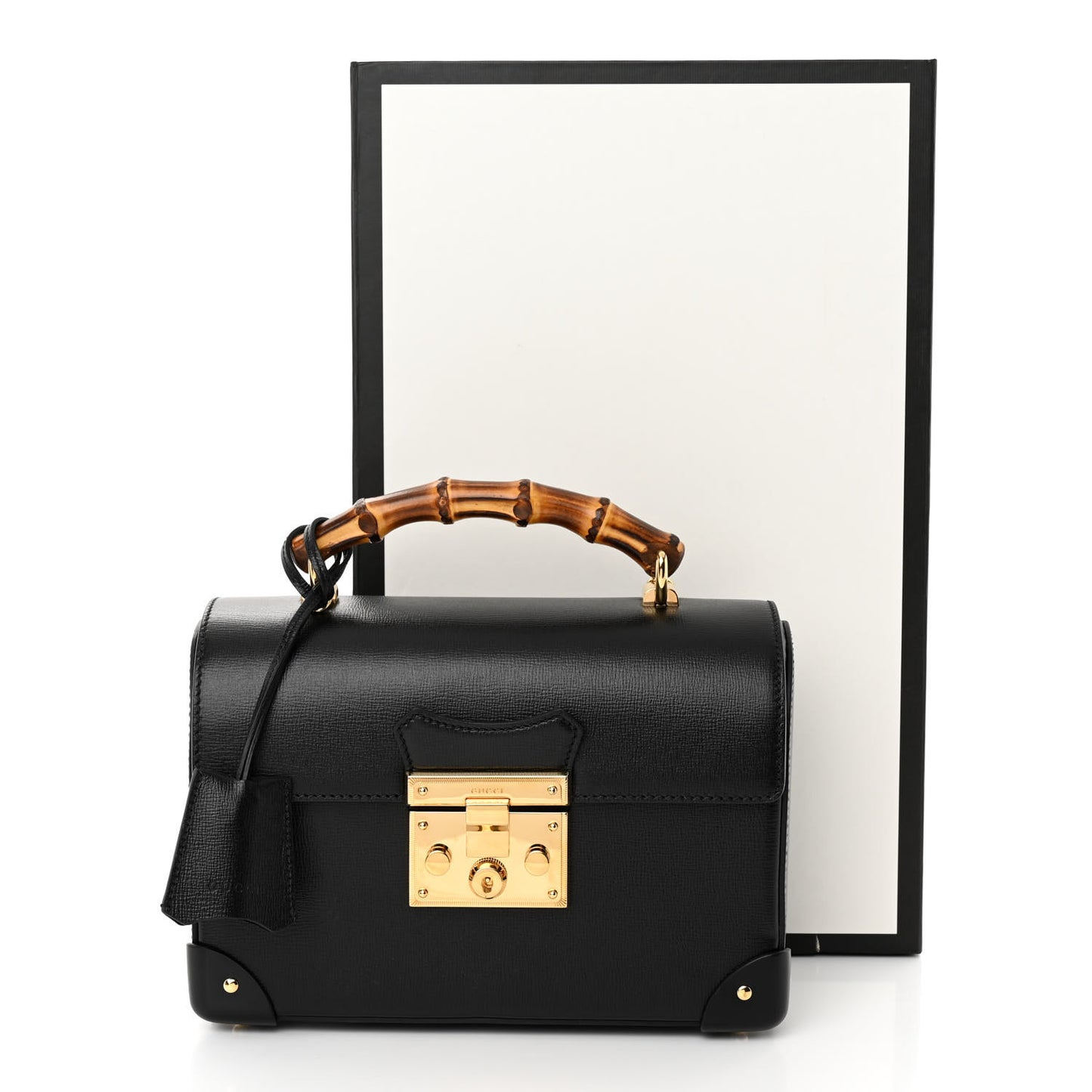 Calfskin Small Padlock Bamboo Shoulder Bag Black