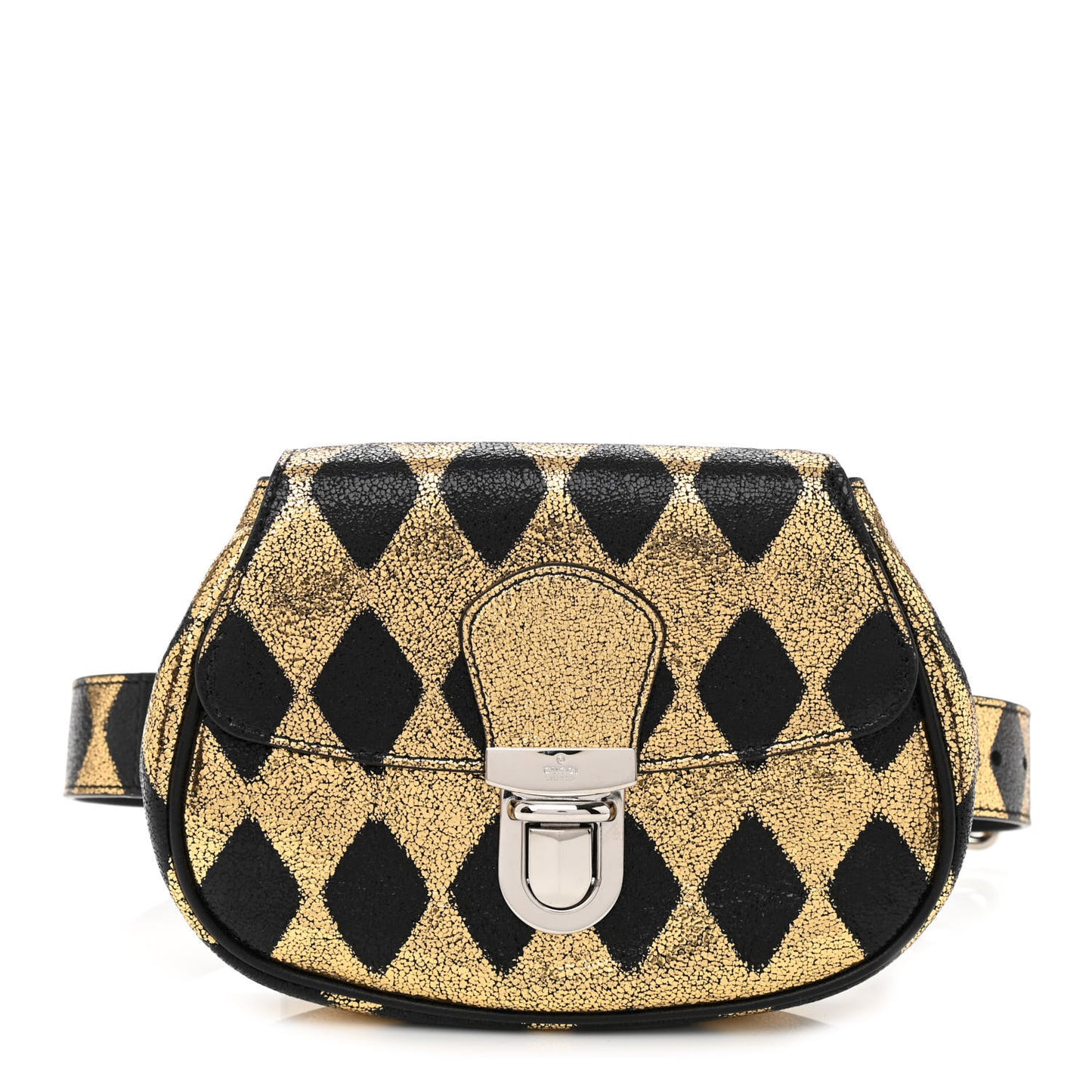 Metallic Cracked Calfskin Belt Bag Gold Black