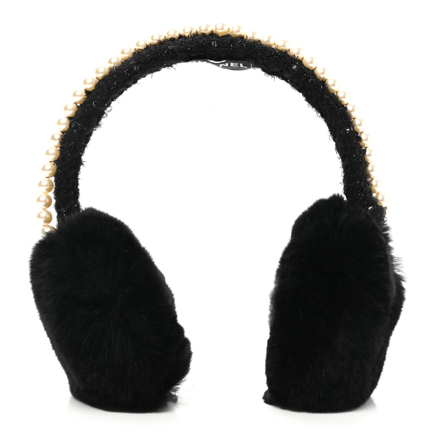 Chanel Fur Tweed Pearl Ear Muffs Black 1 of 7