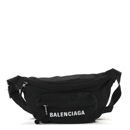 Balenciaga Sport Nylon Logo Embroidered Wheel Belt Bag Black White 1 of 8