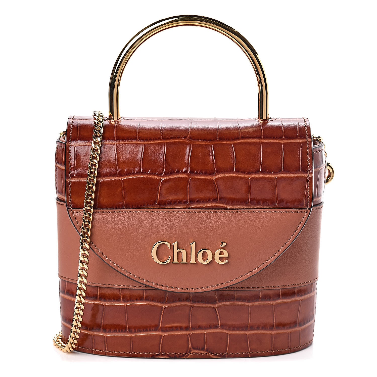 Chloe Calfskin Crocodile Embossed Small Aby Lock Chestnut Brown 1 of 10