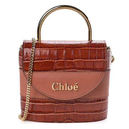 Chloe Calfskin Crocodile Embossed Small Aby Lock Chestnut Brown 1 of 10