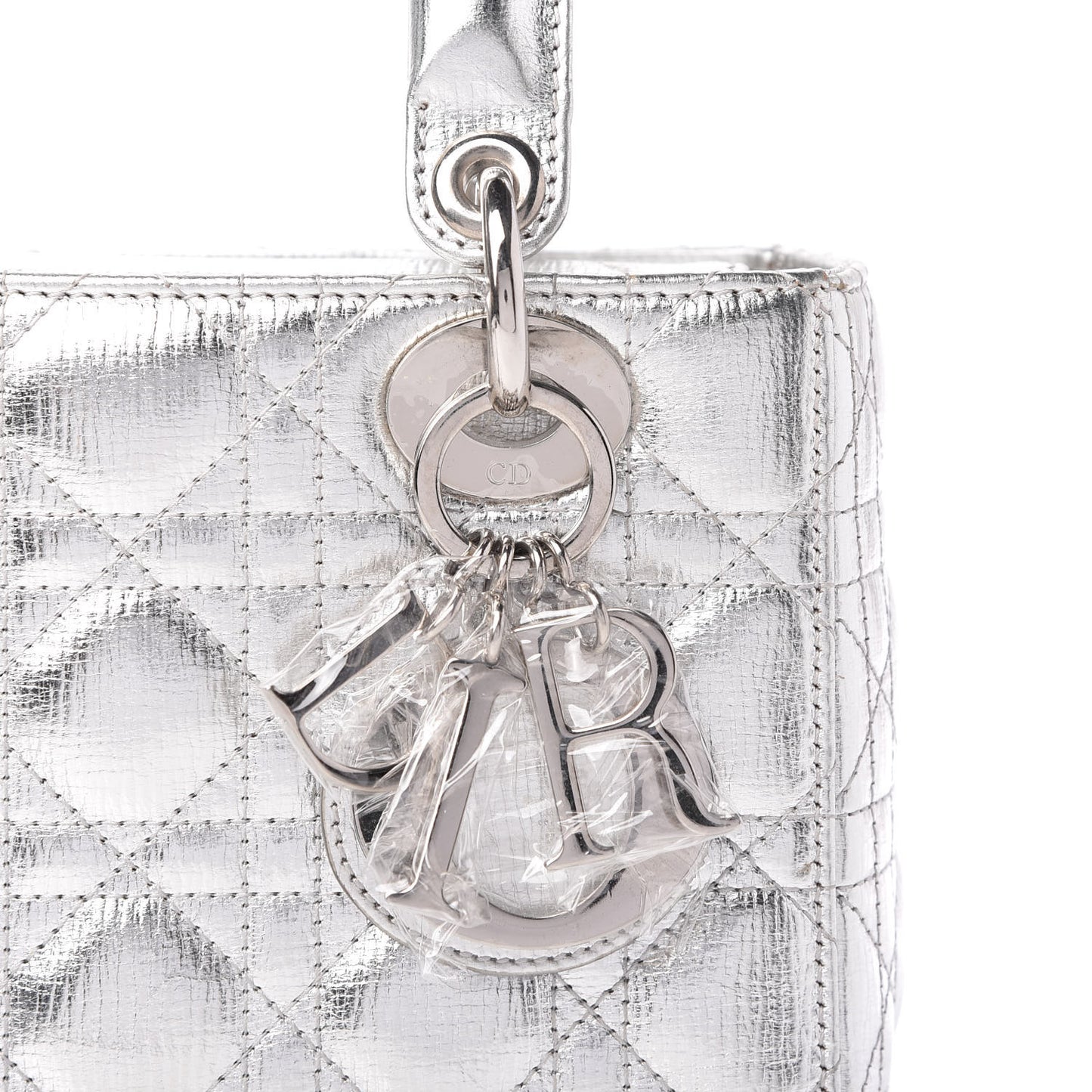 Metallic Grained Calfskin Cannage Small Lucky Badges My Lady Dior Silver