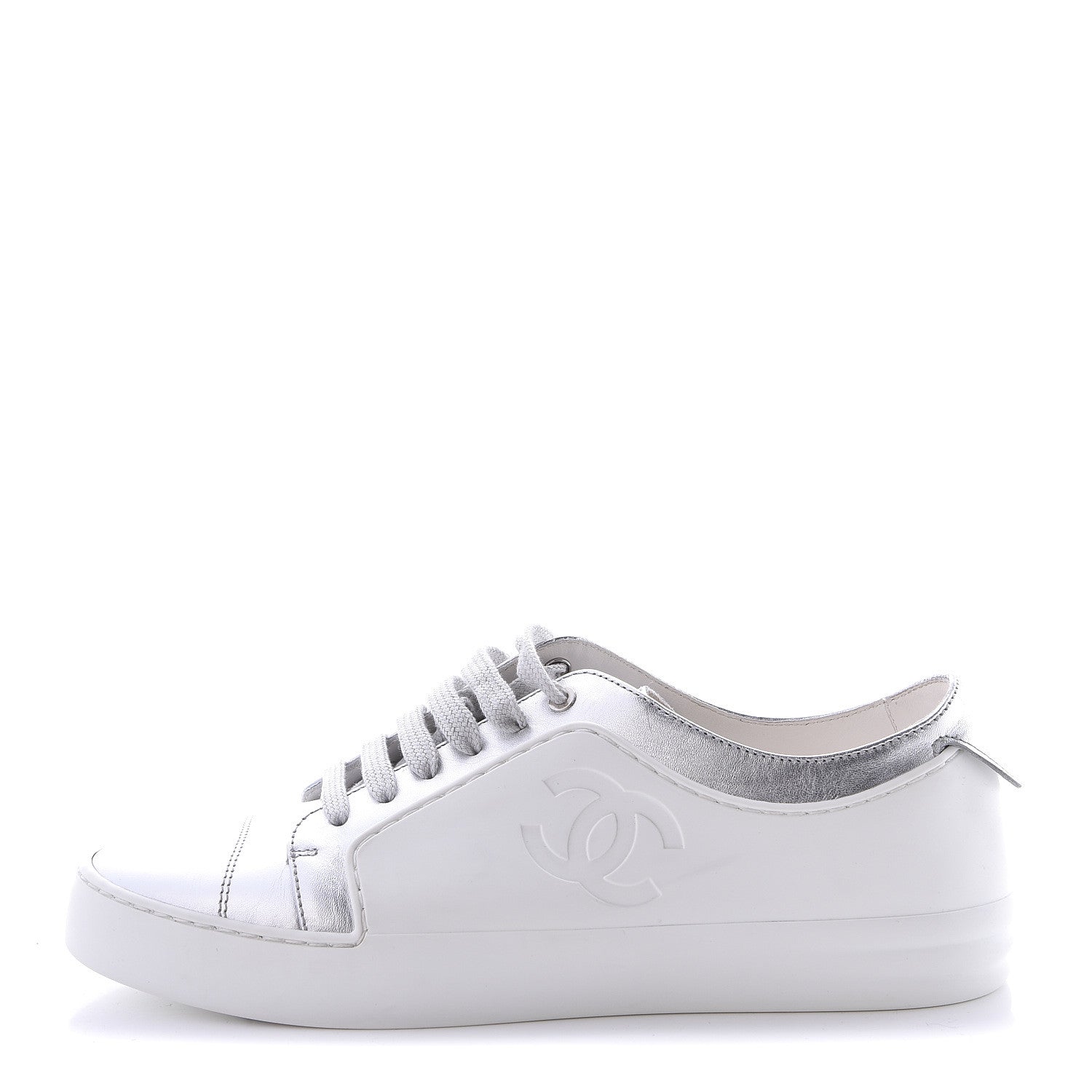 Chanel Iridescent Goatskin Womens Sneakers 36.5 White Silver 1 of 7