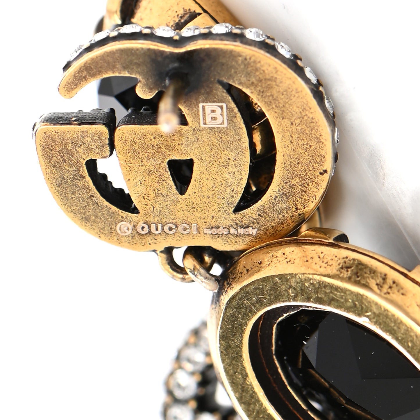 Crystal Double G Earrings Black Aged Gold