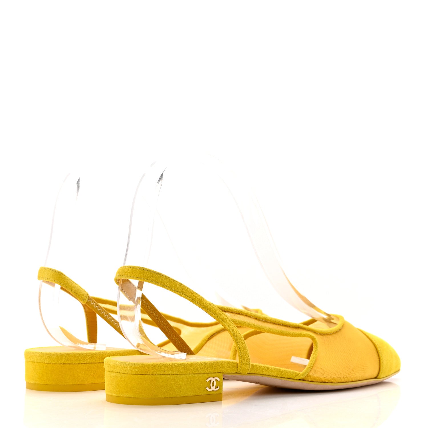 chan 1159さん専用品 Chanel Mesh Suede Kidskin Cap Toe CC Slingback Flat 37 Yellow