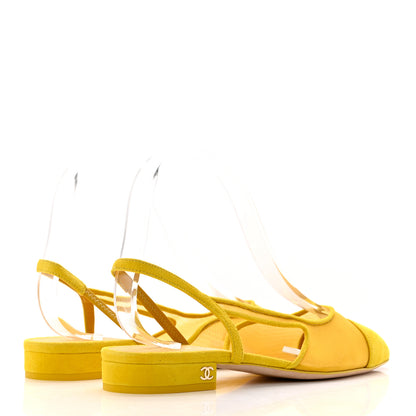 Chanel Mesh Suede Kidskin Cap Toe CC Slingback Flat 37 Yellow 4 of 8