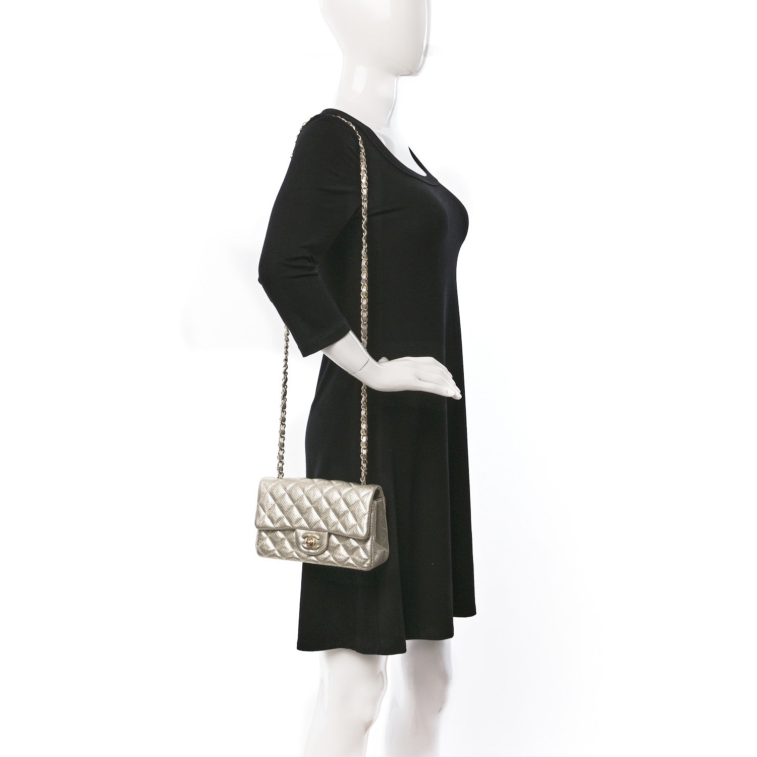 Chanel Metallic Lambskin Perforated Mini Rectangular Flap Light Gold 2 of 10