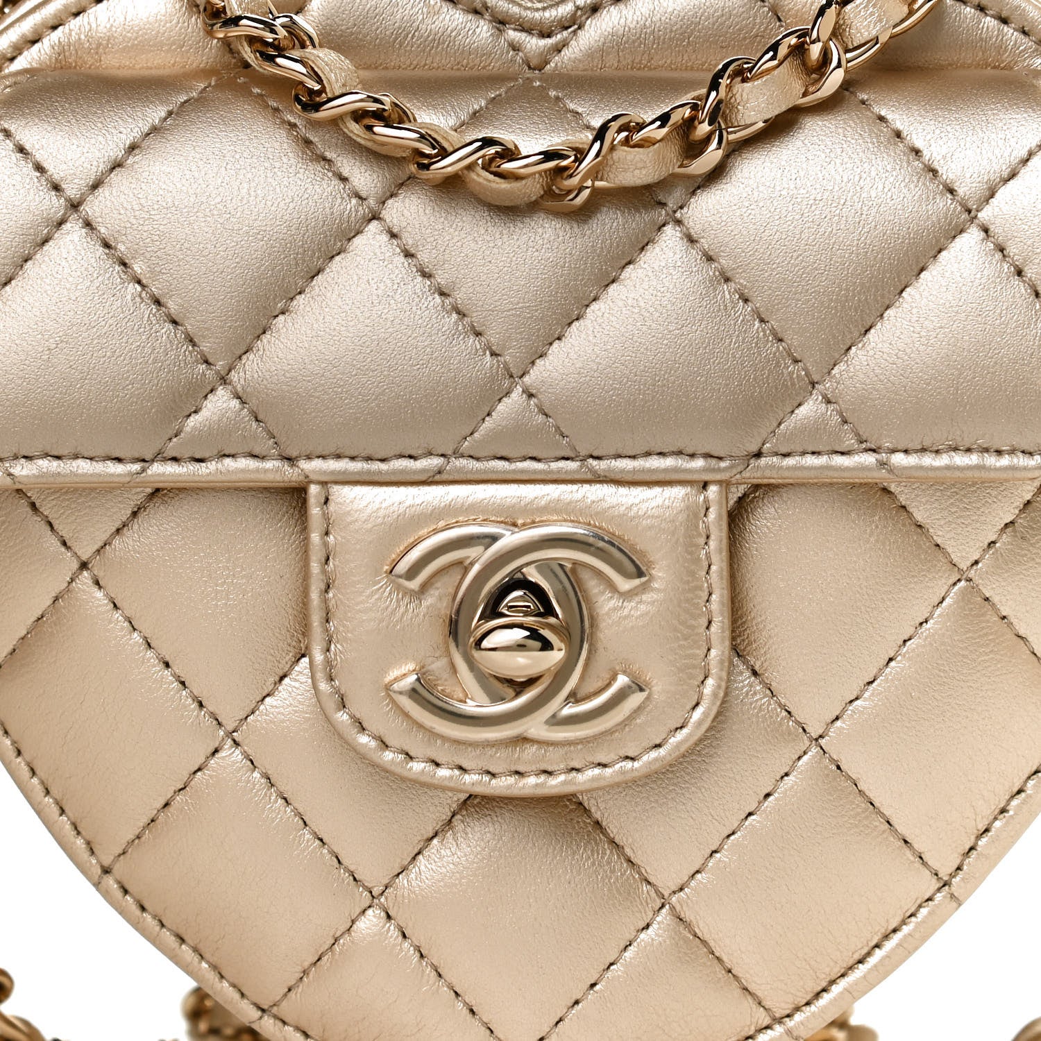 Chanel Metallic Lambskin Quilted CC In Love Heart Clutch With Chain Gold 6 of 9