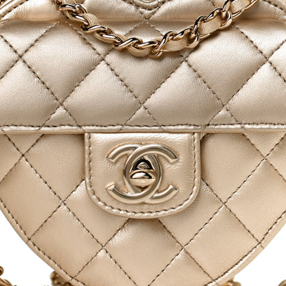 Chanel Metallic Lambskin Quilted CC In Love Heart Clutch With Chain Gold 6 of 9
