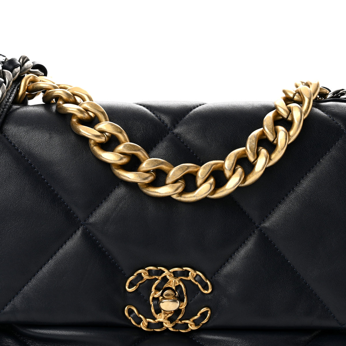 Goatskin Quilted Large Chanel 19 Flap Dark Blue