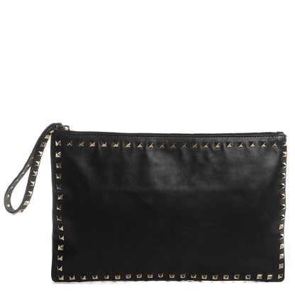 Valentino Garavani Vitello Large Rockstud Zip Wristlet Pouch Black 1 of 9