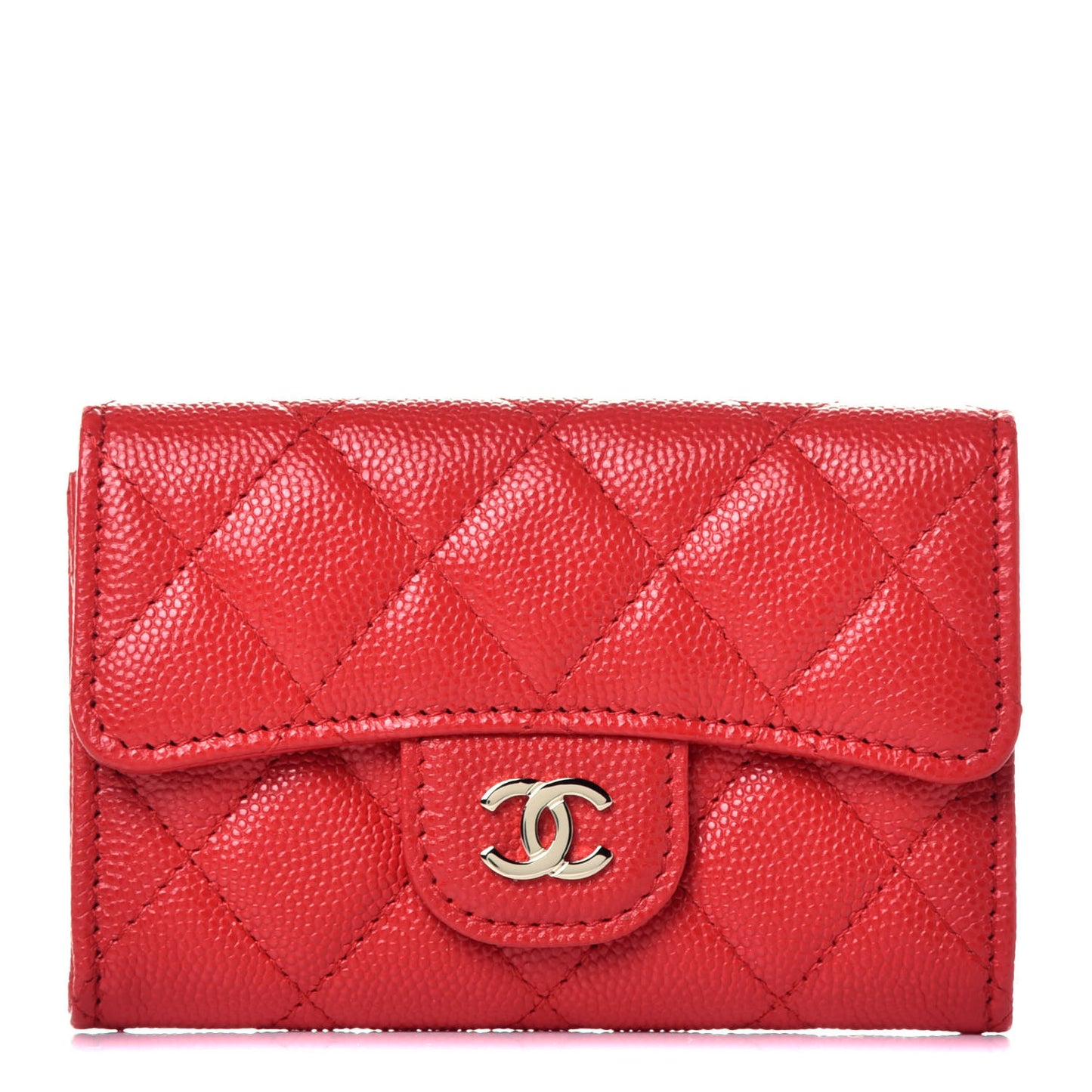 Caviar Quilted Flap Card Holder Wallet Red