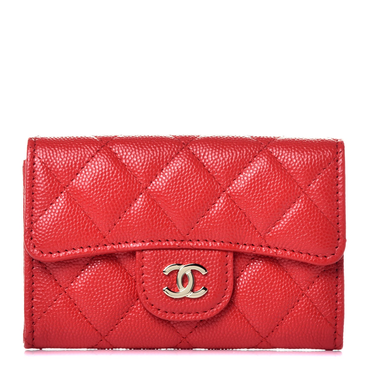Chanel Caviar Quilted Flap Card Holder Wallet Red 1 of 8
