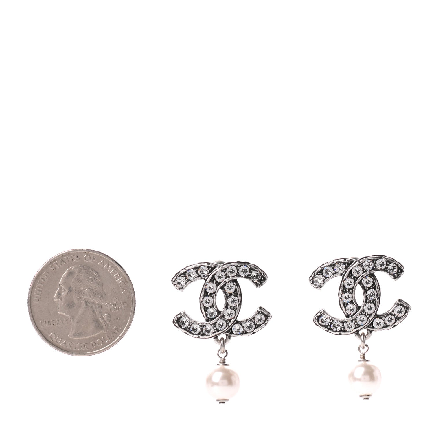 Chanel Ruthenium Crystal Pearl CC Drop Earrings 2 of 5