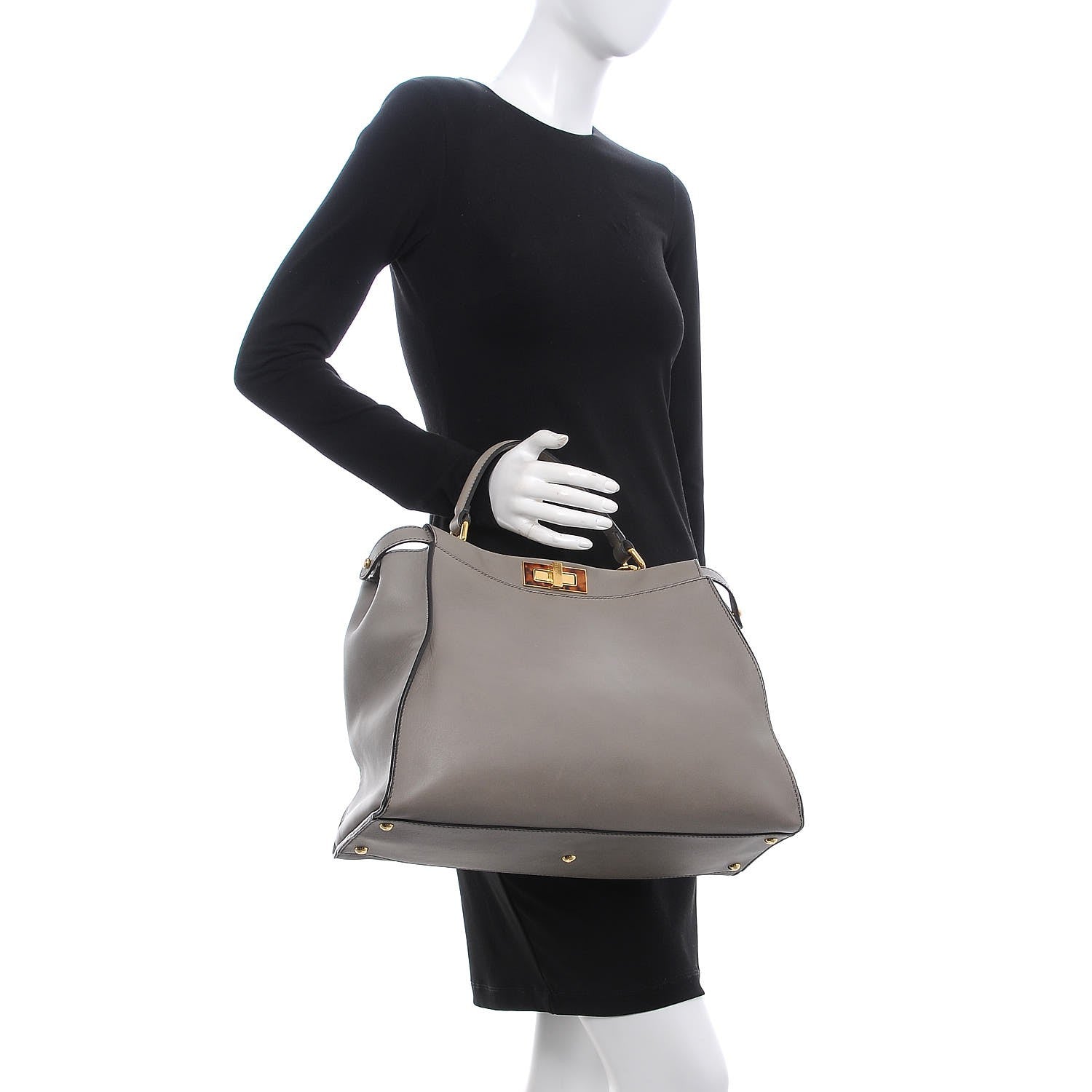 Fendi Vitello Seta Suede Plexiglass Tortoise Large Peekaboo Iconic Satchel Asfalto Marrone 2 of 15
