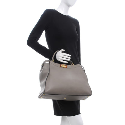 Fendi Vitello Seta Suede Plexiglass Tortoise Large Peekaboo Iconic Satchel Asfalto Marrone 2 of 15