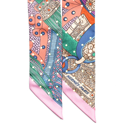 Hermes Silk Selle de Dignitaire Plumetis Twilly Rose Saumon Vert 2 of 4