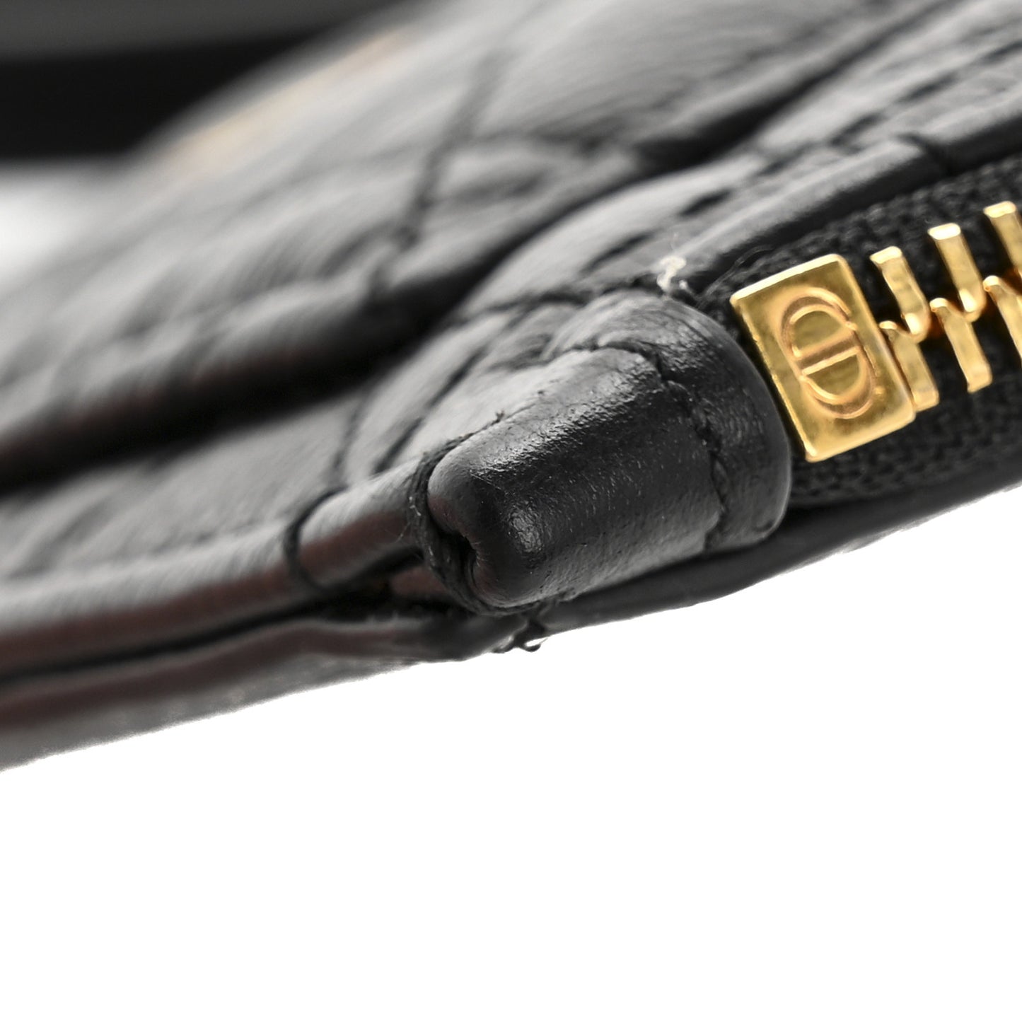 Supple Calfskin Cannage Caro Cosmos Zipped Card Holder Black