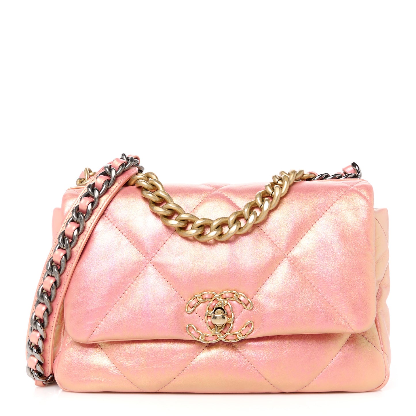 Iridescent Calfskin Quilted Medium Chanel 19 Flap Pink