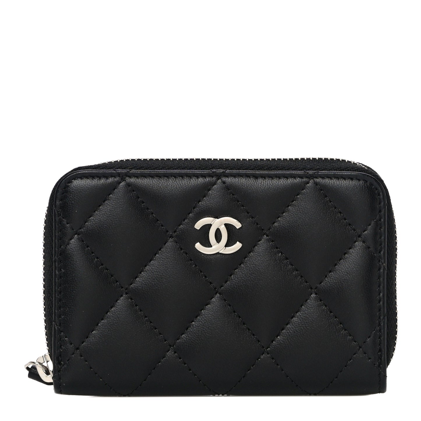 Lambskin Quilted Zip Coin Purse Black