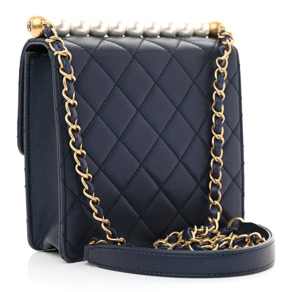 Chanel Iridescent Lambskin Quilted Chic Pearls Flap Navy Blue 3 of 10