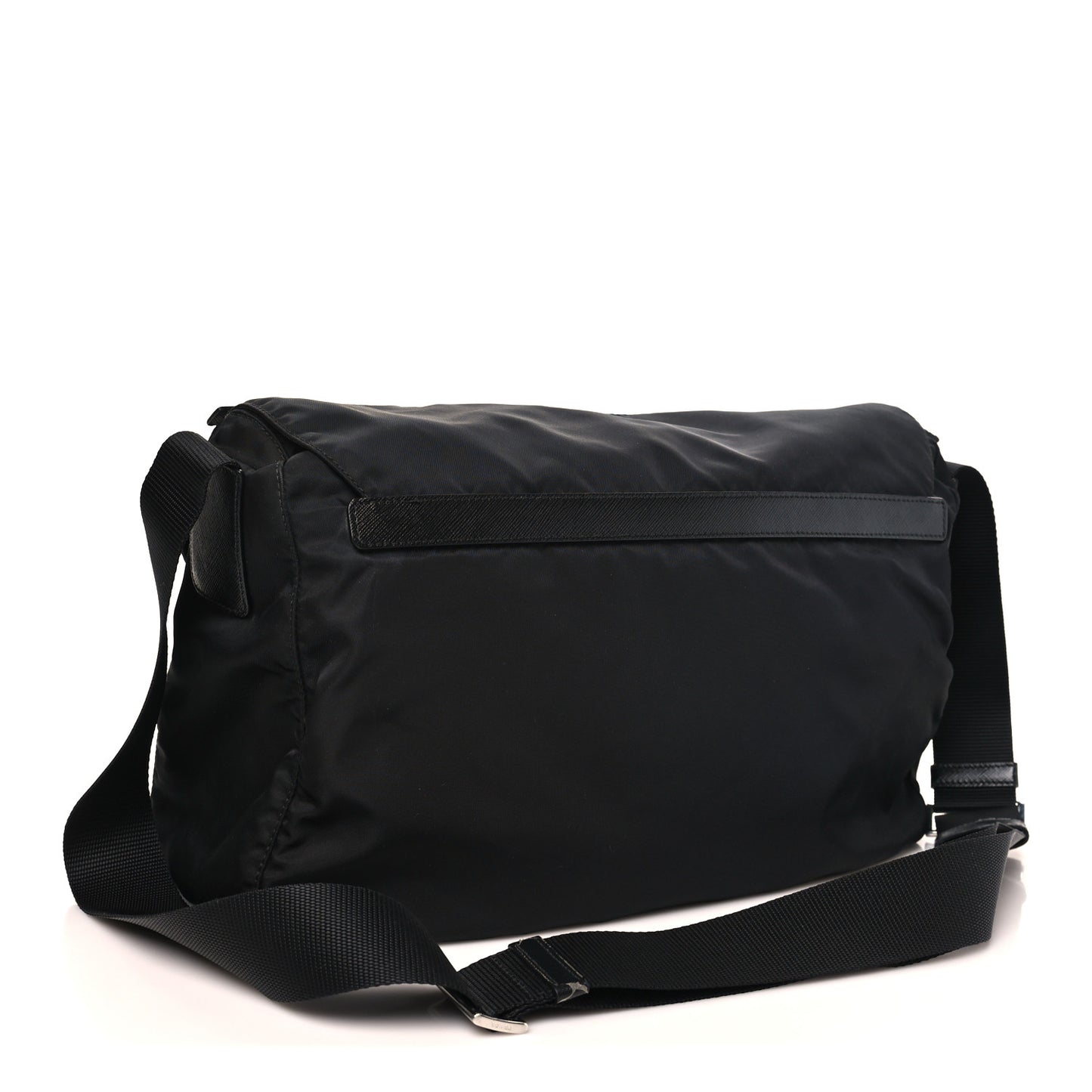 Tessuto Nylon Saffiano Double Buckle Messenger Shoulder Bag Black