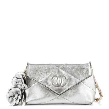 Chanel Metallic Lambskin Quilted Camellia Small Flap Silver 1 of 6