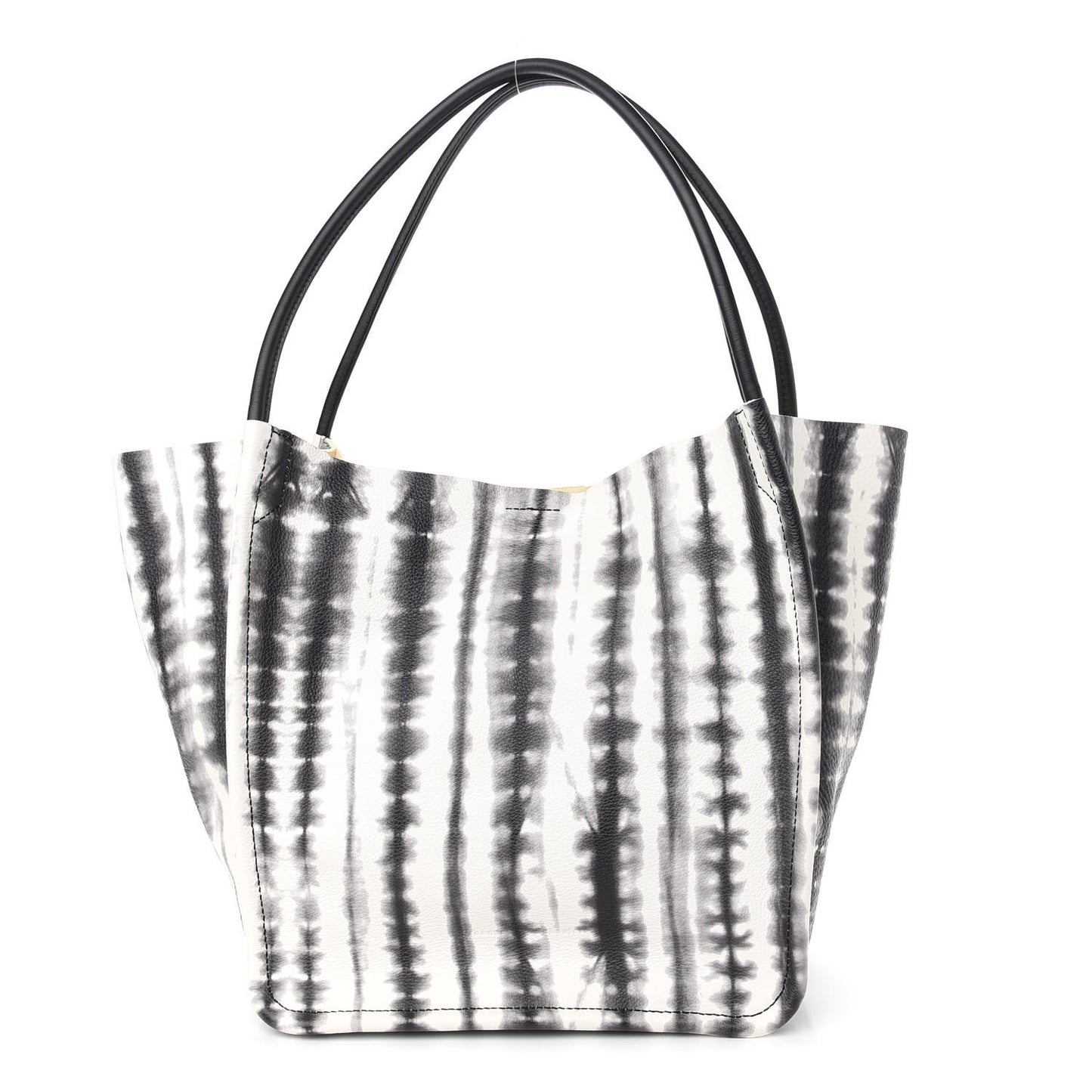 Grained Calfskin Large Tie Dye Tote Black White