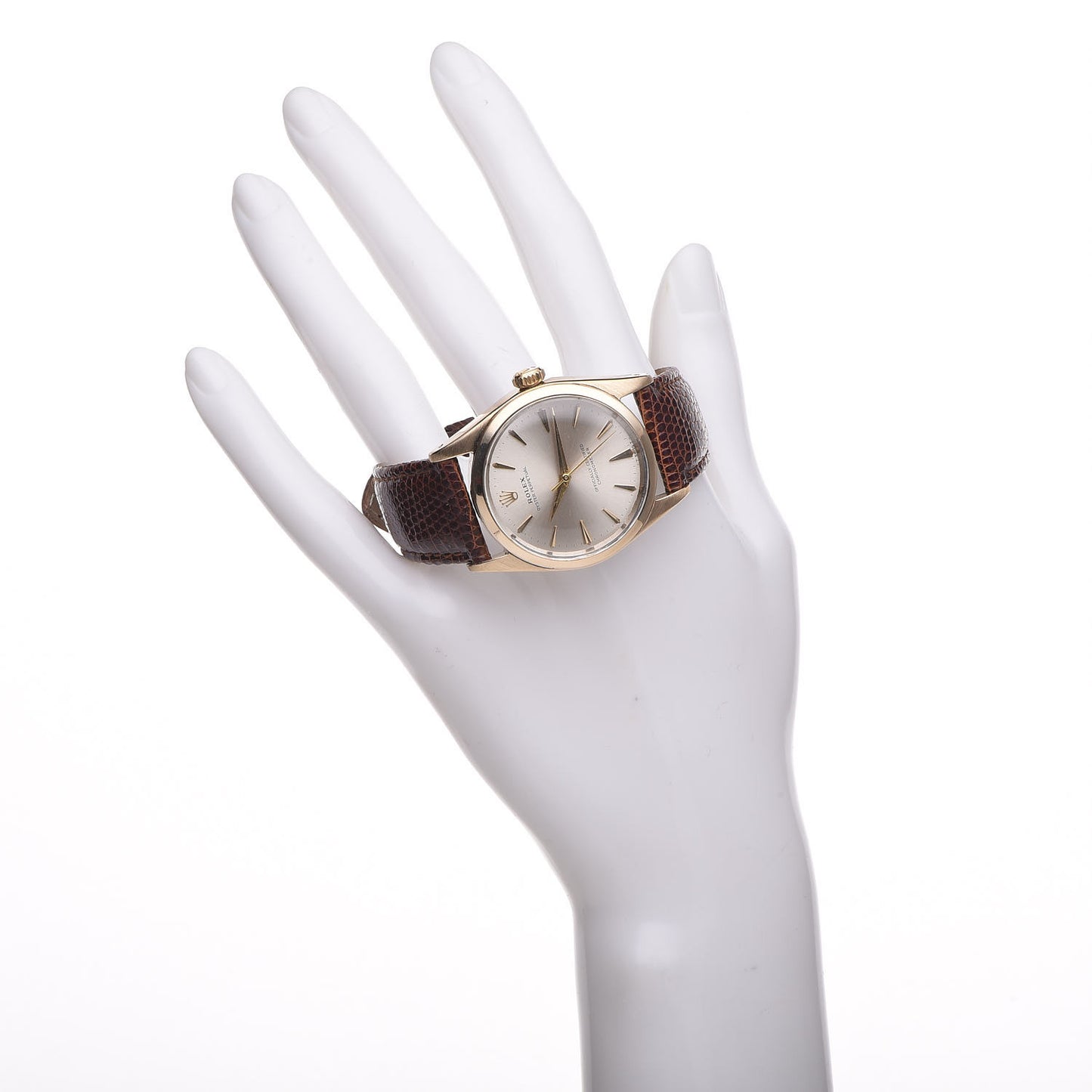 Stainless Steel Lizard 34mm Oyster Perpetual Watch Brown 6634