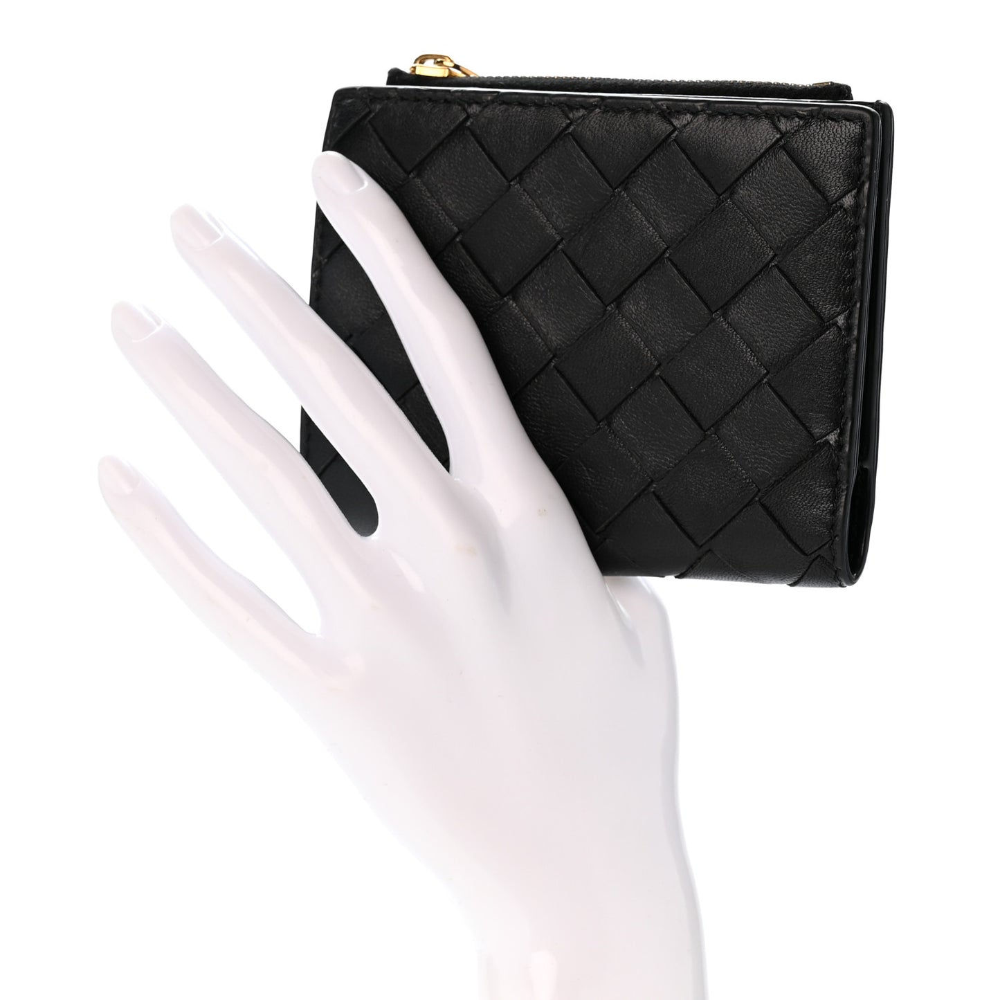 Nappa Intrecciato Medium Bi-Fold Zip Wallet Black
