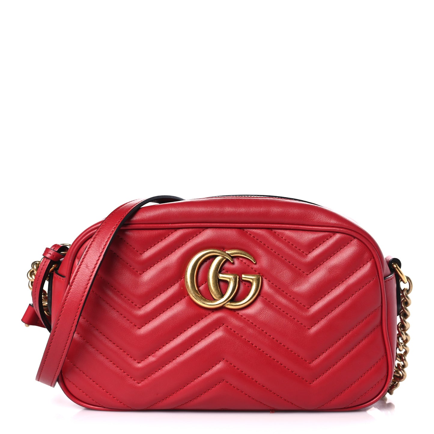 Calfskin Matelasse Small GG Marmont Chain Shoulder Bag Hibiscus Red