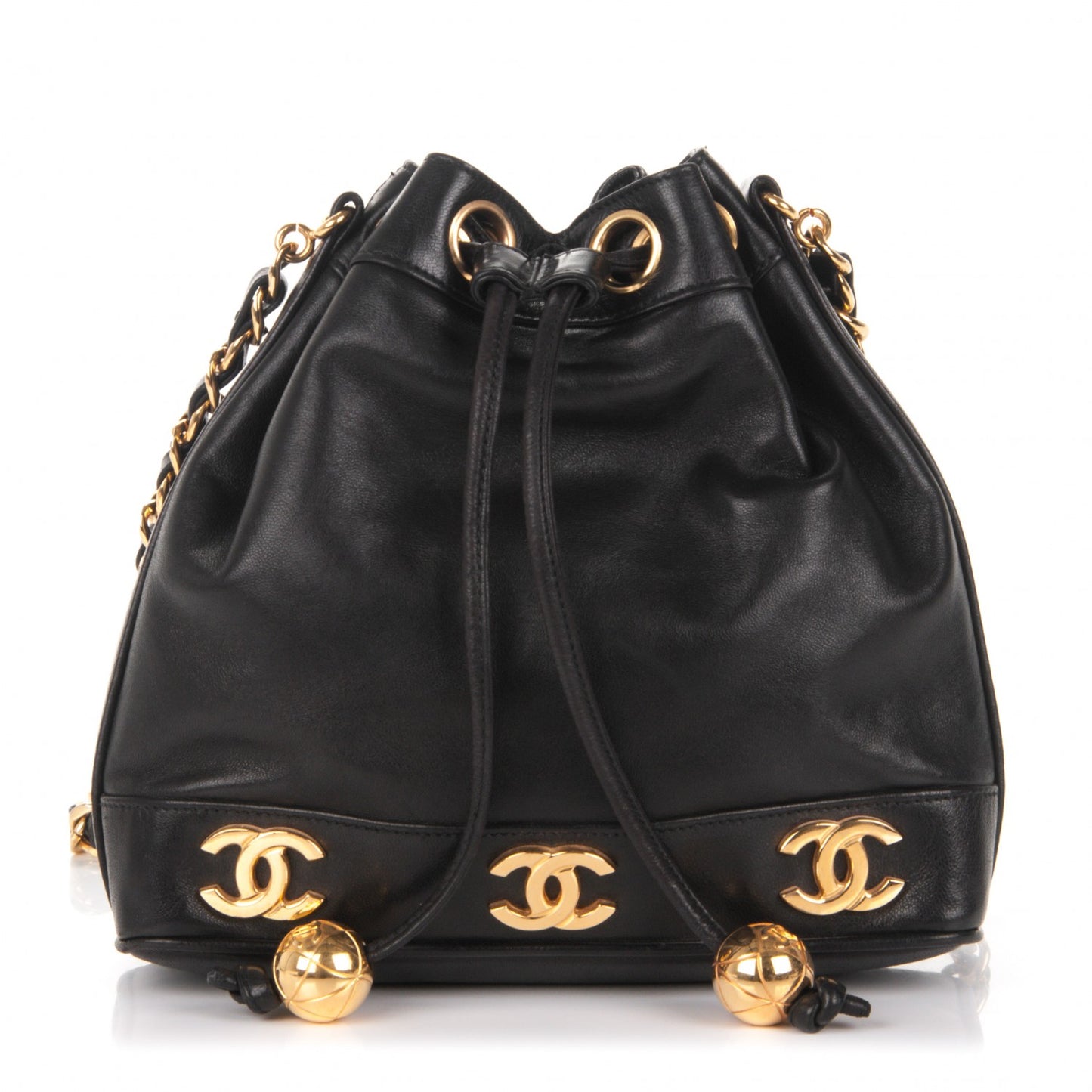 Lambskin CC Drawstring Shoulder Bag Black