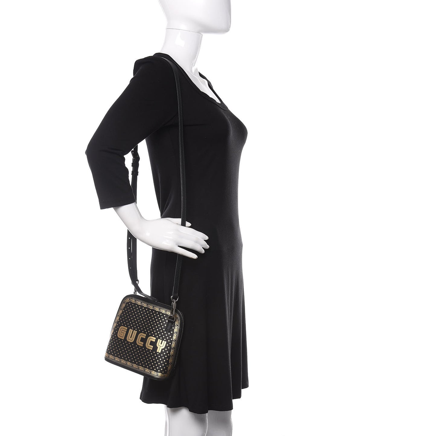 X SEGA Calfskin GUCCY Stars Mini Dome Shoulder Bag Black Gold