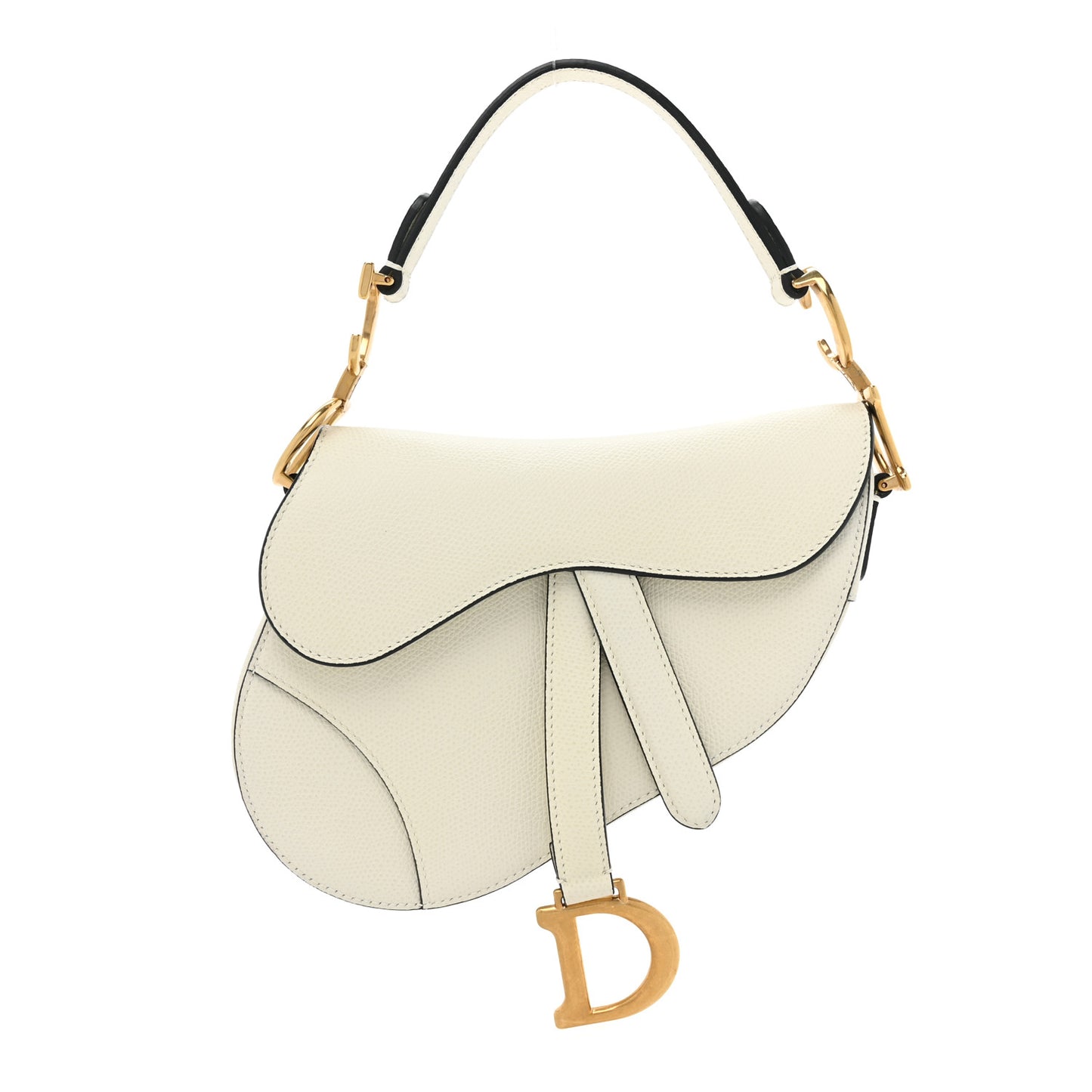 Grained Calfskin Mini Saddle Bag White