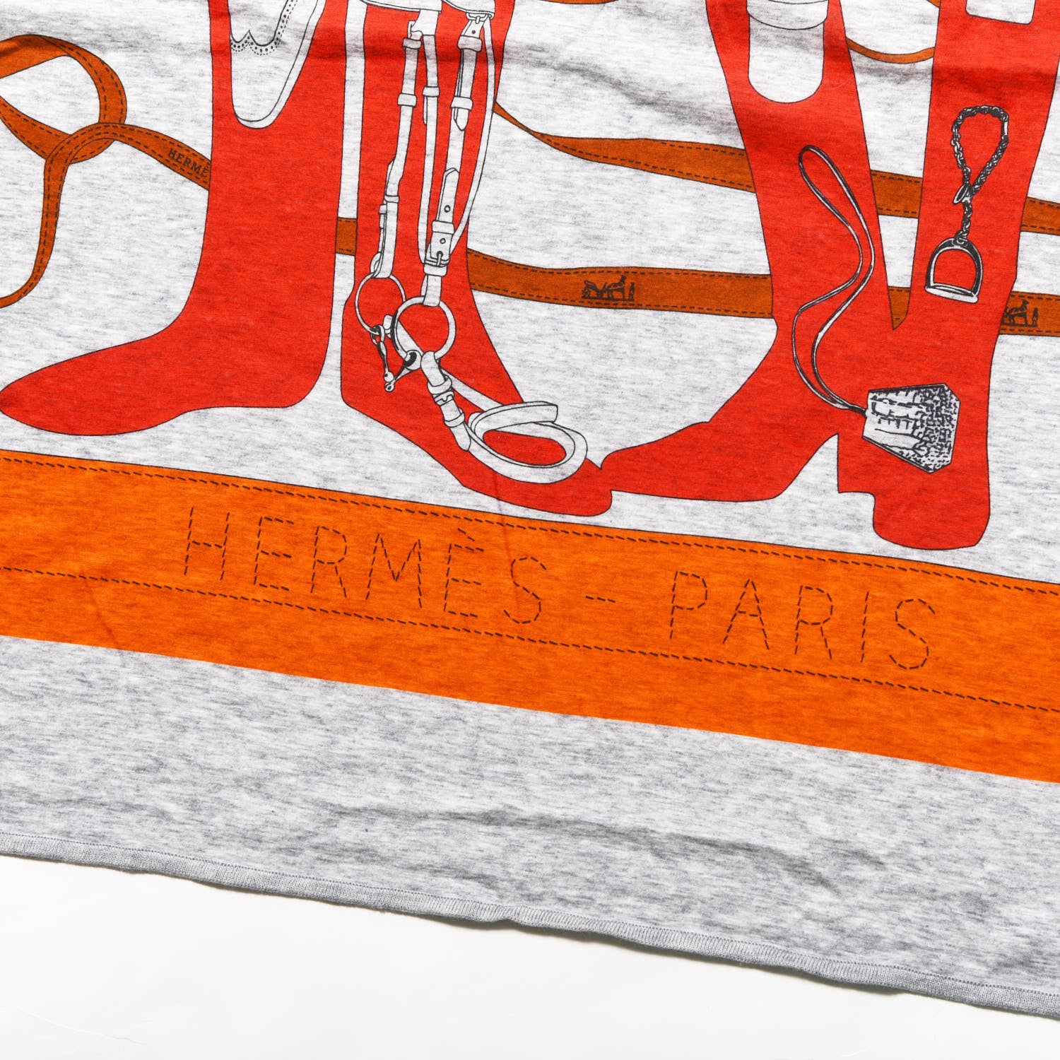 Hermes Cotton Monsieur Et Madame Scarf 90 Gris Chine Orange Rouge Vif 2 of 3