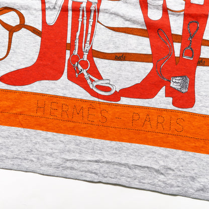 Hermes Cotton Monsieur Et Madame Scarf 90 Gris Chine Orange Rouge Vif 2 of 3