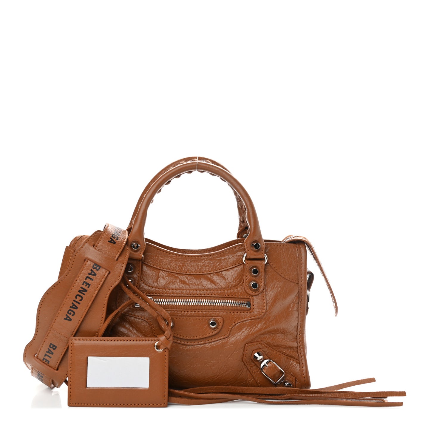 Agneau Classic Silver Hardware Mini City Logo Strap Camel Black