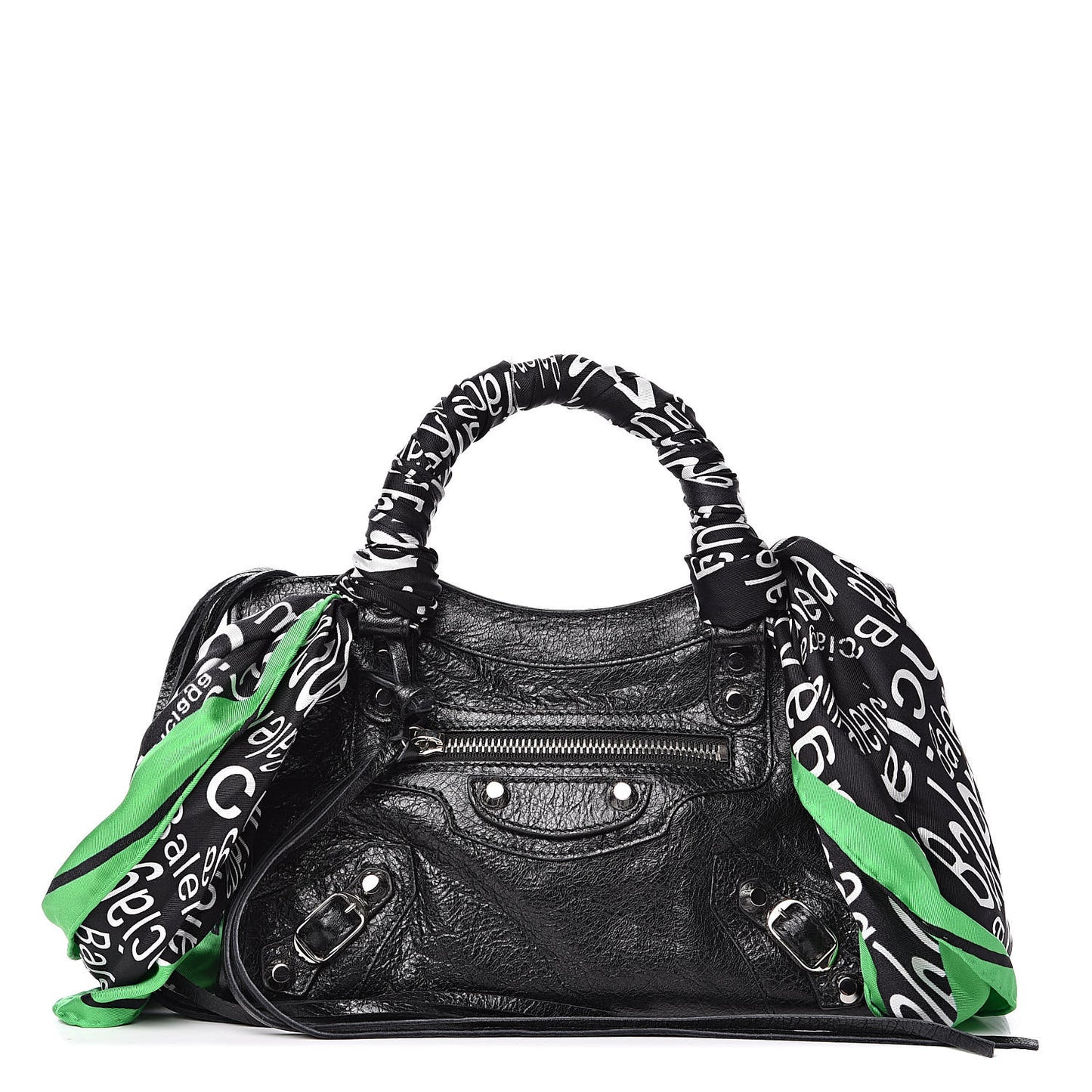 Agneau Classic Silver Hardware Mini S City Scarf Black