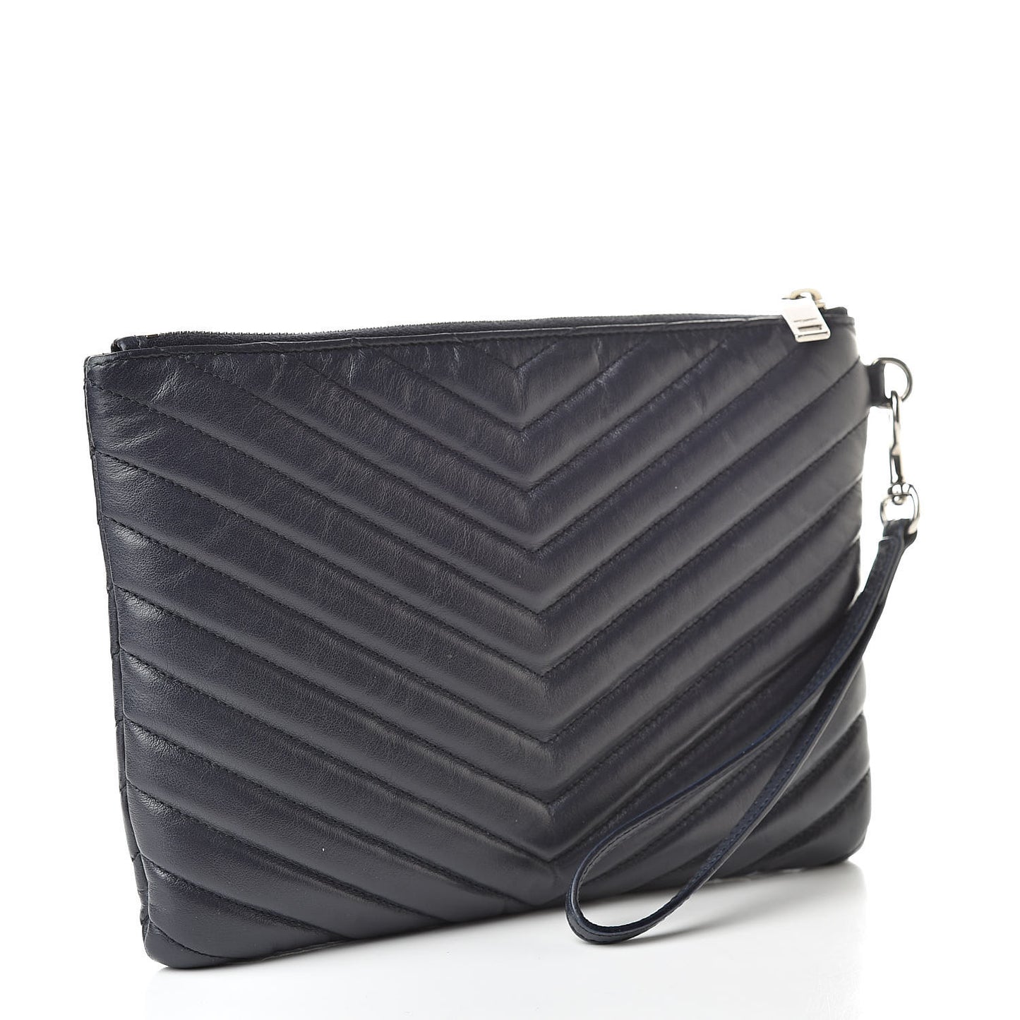Calfskin Matelasse Chevron Monogram A5 Wristlet Deep Marine