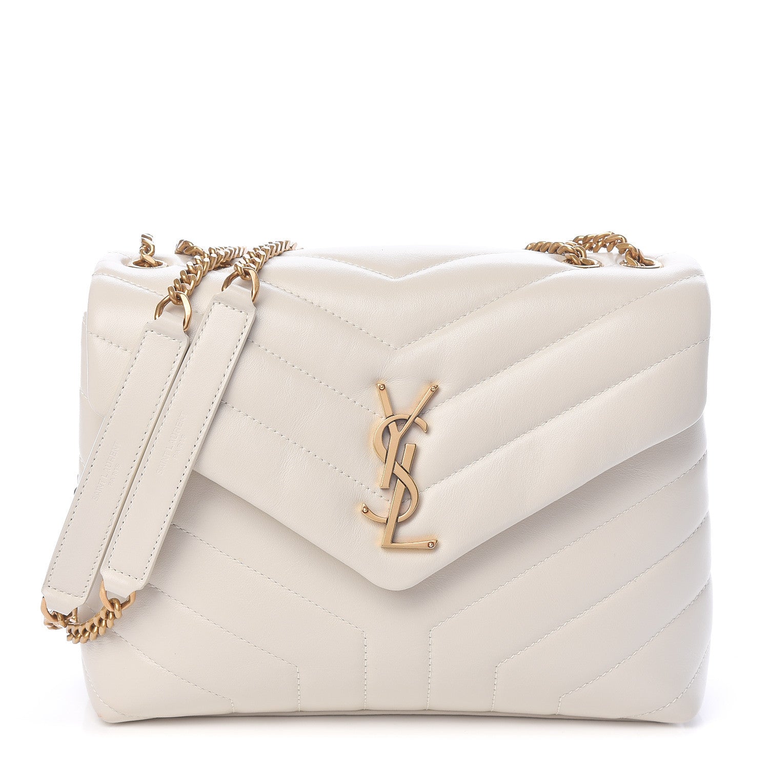 Saint Laurent Calfskin Y Quilted Monogram Small Loulou Chain Satchel Ivory 1 of 10