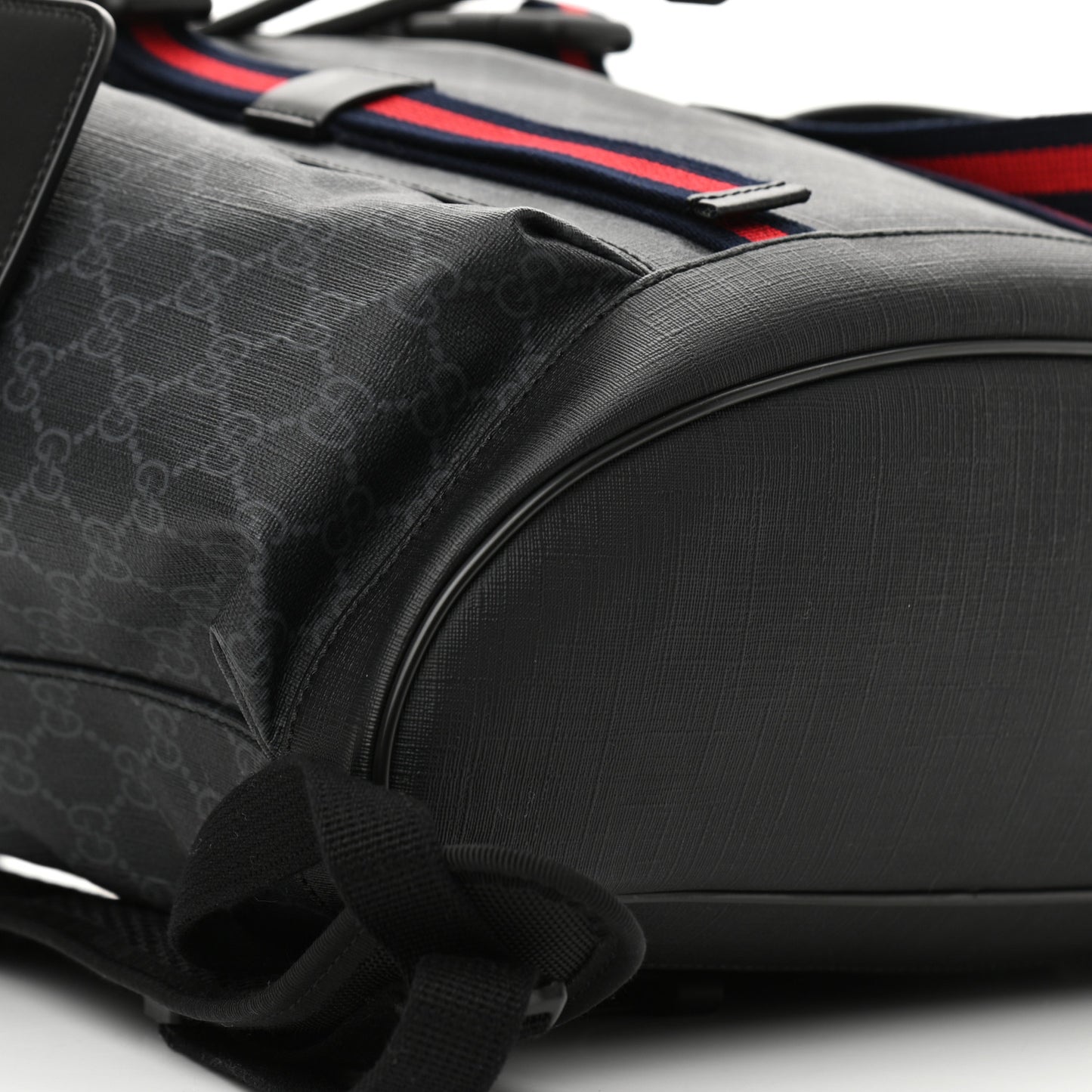 Soft GG Supreme Monogram Appia Calfskin Web Double Buckle Backpack Black