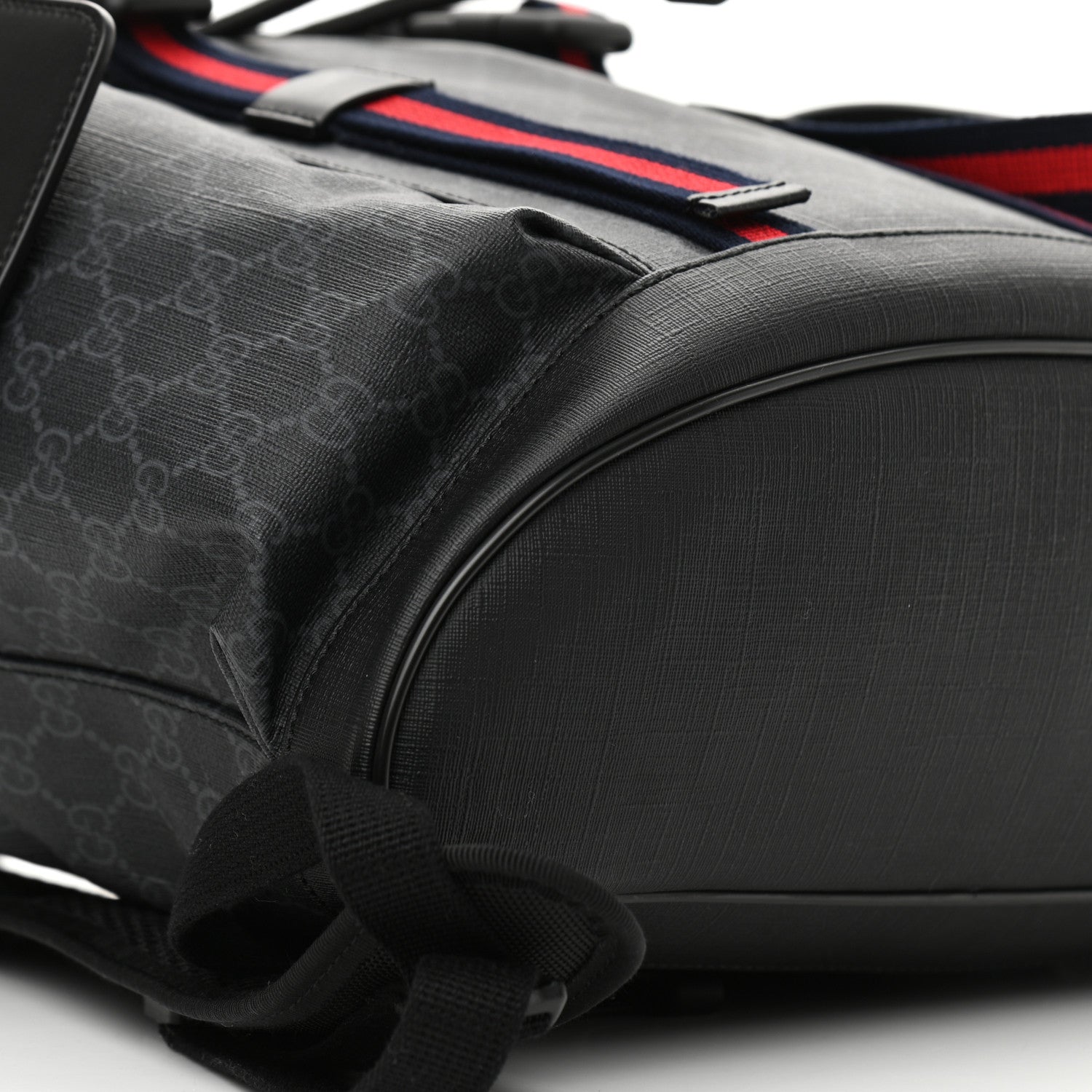Gucci Soft GG Supreme Monogram Appia Calfskin Web Double Buckle Backpack Black 9 of 10